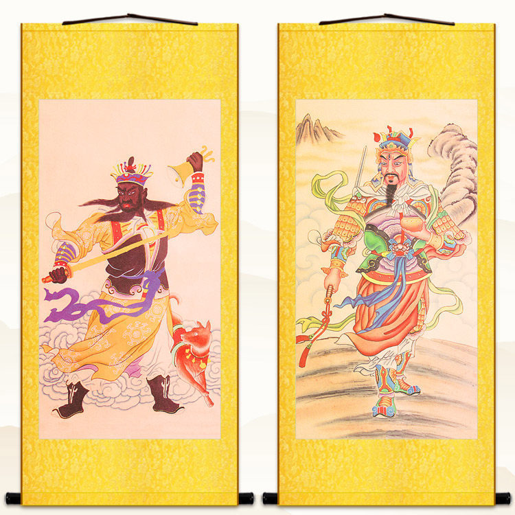 金盆高元帅 雷部尚书张元伯人物神像画卷轴挂画绢布材质装饰画定