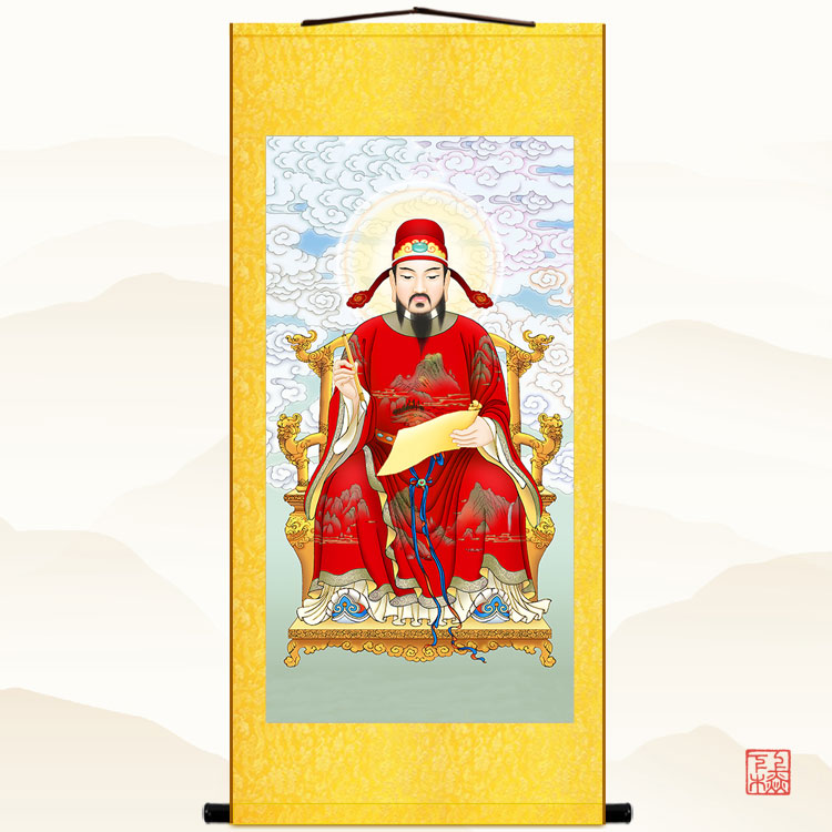 文昌帝君神像画 画 梓潼禄神画 画像 家用书房绢布卷轴挂画 画装