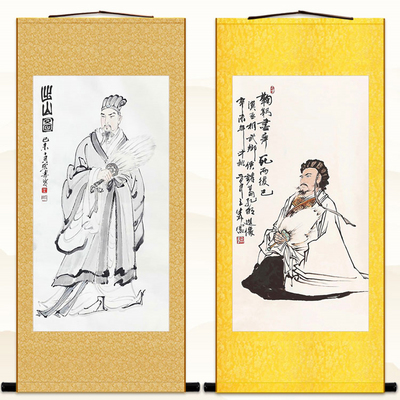 诸葛亮出山图 鞠躬尽瘁古代圣贤人物画 复古装饰画 绢布卷轴挂画