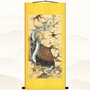 龟蛇玄武图 黄山寿古画版 玄关客厅卷轴挂画绢布材质装饰画水陆画