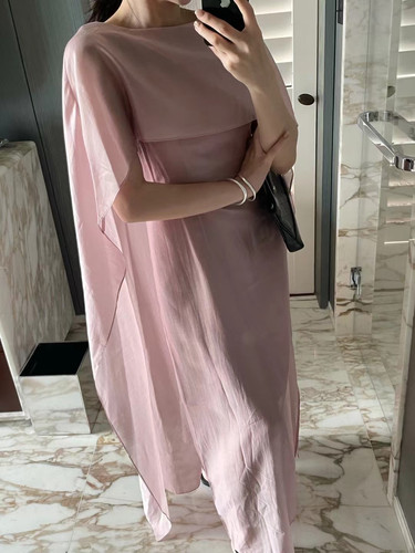 INHERE2025春夏新款法式气质名媛高级紫色显瘦披肩连衣裙女