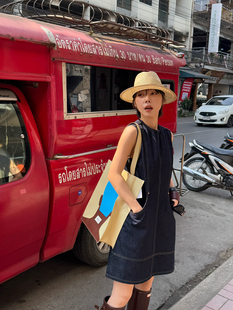 连衣裙裙子纯色系简约背心牛仔裙X90091 新款 SONG2025春季 UMA