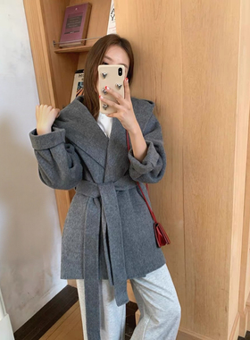 TOO家-浴袍系带大衣女羊毛外套(配腰带)25090436578G