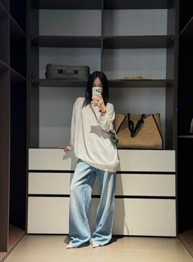 GLOG复古阔腿牛仔裤女春季2026宽松显瘦肌理感设计垂感拖地长裤子