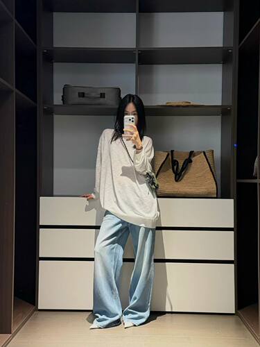 GLOG复古阔腿牛仔裤女春季2026宽松显瘦肌理感设计垂感拖地长裤子