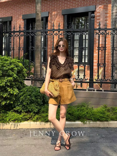 Jenny GROW2026夏新款法式复古甜美风木耳边飞飞袖波点衬衫女上衣