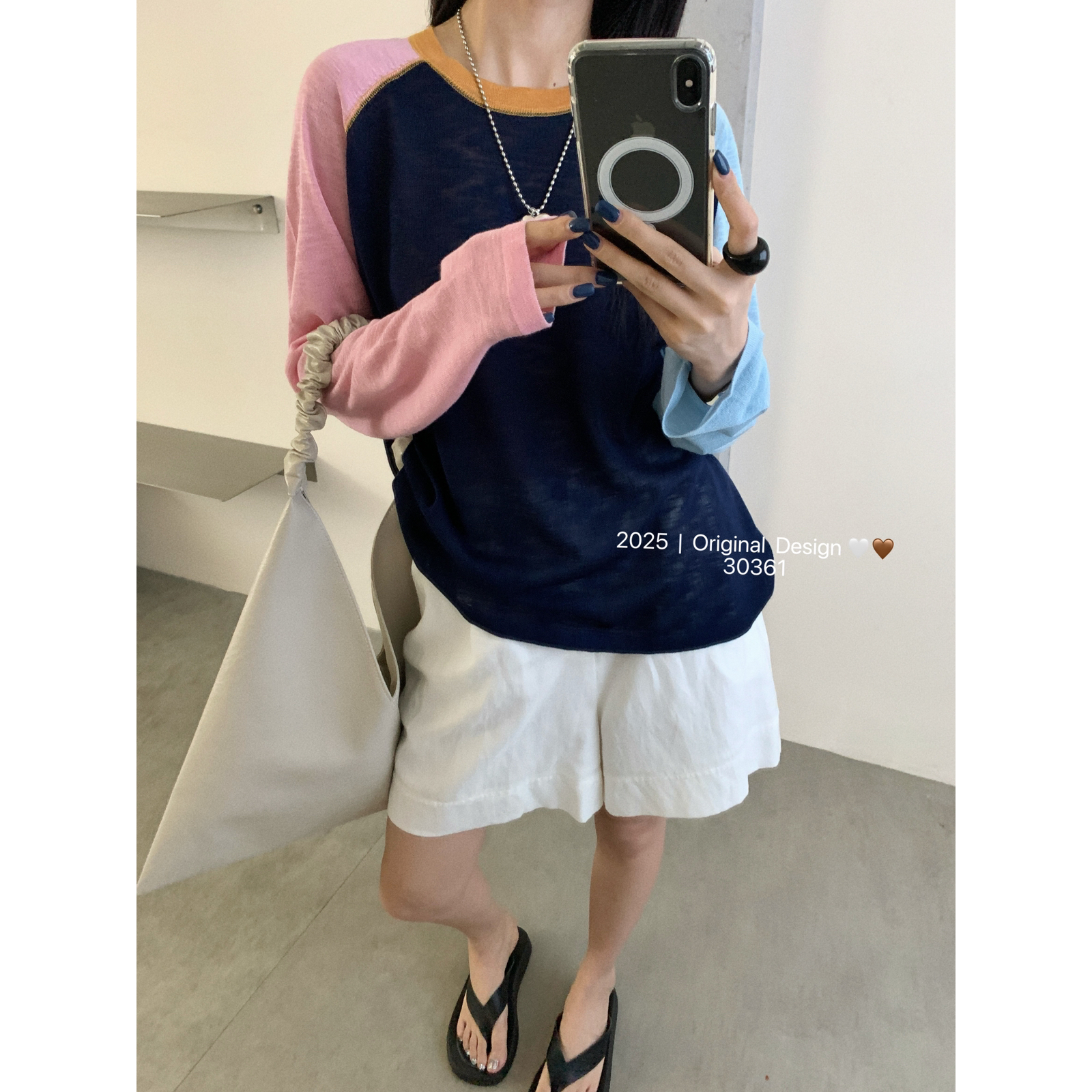 SUGAR-早秋过渡圆领插肩撞色宽松慵懒风显瘦百搭针织衫a30361