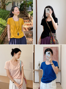 DIGM-跑量引流款韩系简约百搭纯色圆领宽松显瘦短袖T恤A60436-1