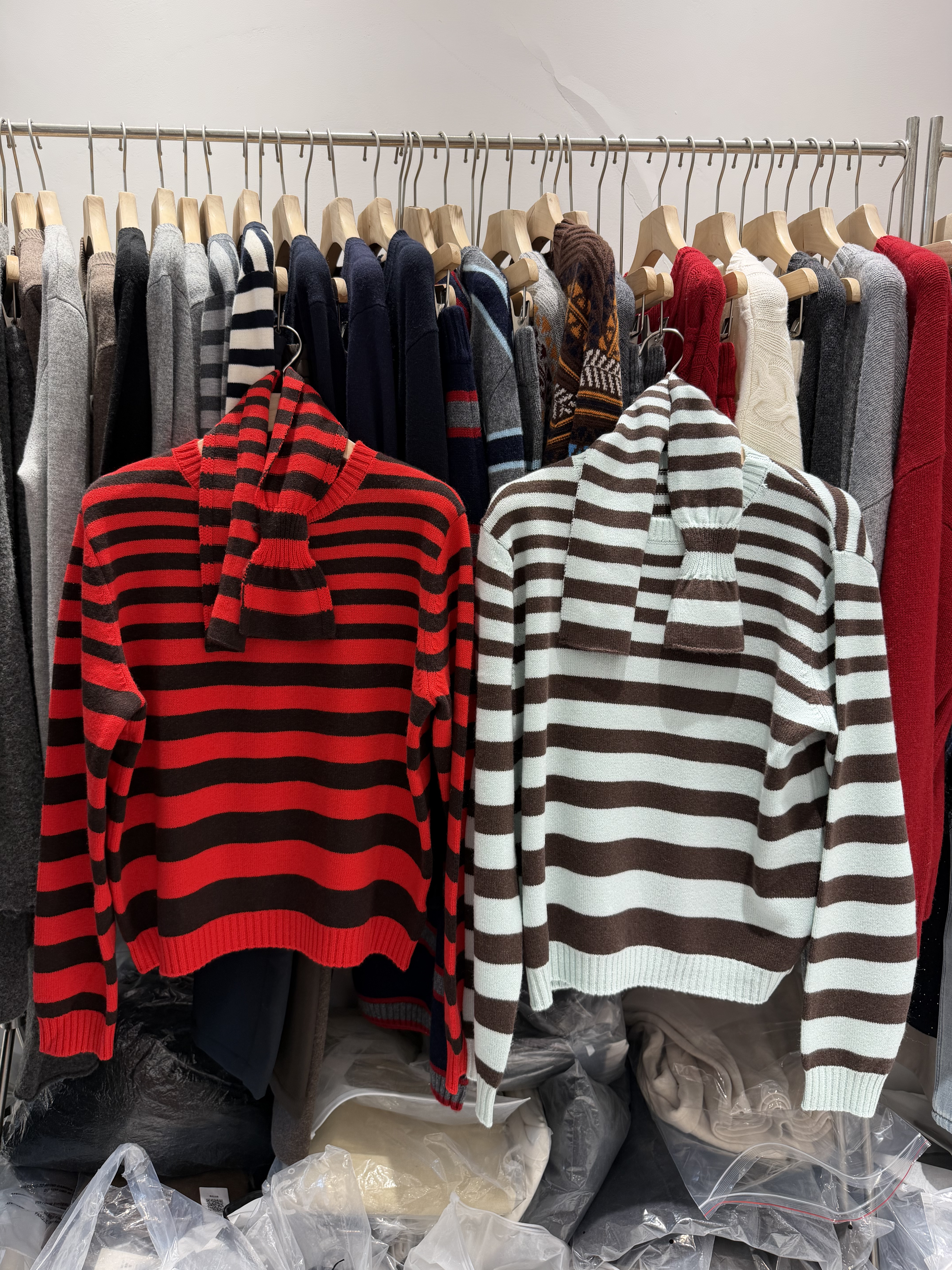 SHORT SENTENCE同款短句设计师款条纹长袖针织毛衣条纹撞色上衣