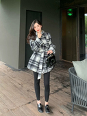 格调大衣 重磅气质格纹羊毛大衣女设计感复古宽松显瘦格子外套