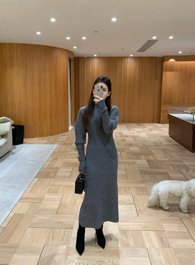 EASE-圆领羊蹄袖收腰单穿打底两穿法针织连衣裙25b8072