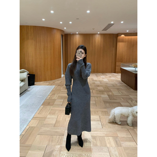 EASE 收腰单穿打底两穿法针织连衣裙25b8072 圆领羊蹄袖