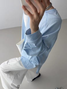 GLOG2025春季新款韩版宽松显瘦百搭圆领长袖T恤女休闲打底衫上衣