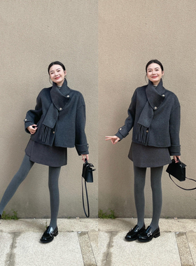 TOO家-短外套气质羊毛外套(配可拆卸围巾)（含100澳毛）25ZJM2541