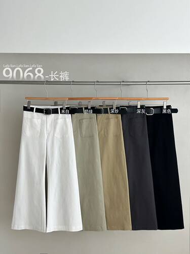 lafalian26年春款老钱洗水阔腿版微辣裤子口袋装饰修身女裤9068