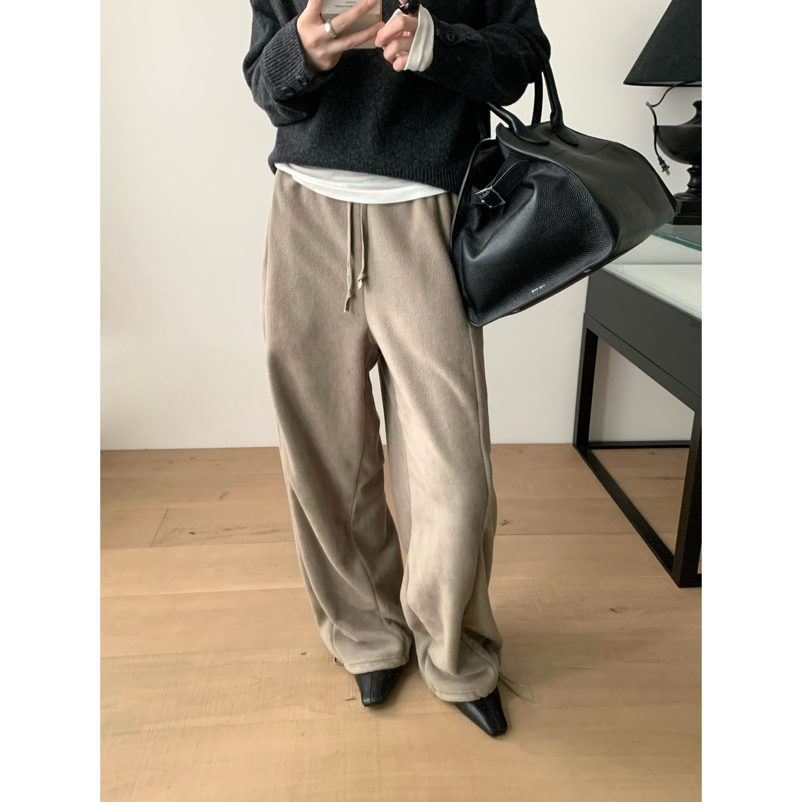 TABLE-简约韩系加绒裤裤脚可调节垂感卫裤休闲裤jin36096