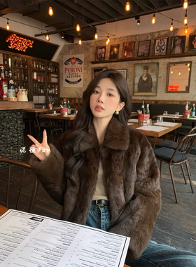 诺顿-风慵懒感年轻毛毛兔毛保暖皮草外套（含100兔毛）R-BDY34159