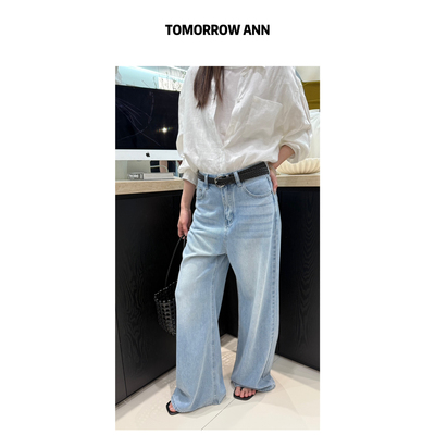 夏上新!【TOMORROW ANN】纯色百搭直筒宽松阔腿牛仔裤  11505#