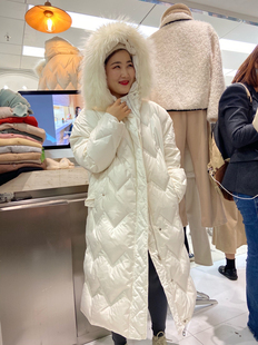 FIONA正品2024冬季气质优雅可拆貉子毛领羽绒服女中长款羽绒外套