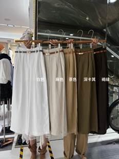 东捷DONGJIE正品2026年春季新款纯亚麻休闲裤配腰带阔腿裤6062