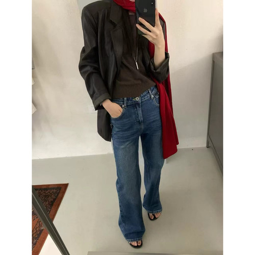 emoni/lake-小妹自留款高级洗水牛仔色巨舒服时髦牛仔裤E62112