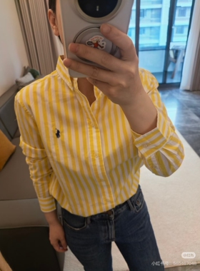 2026春夏美式小马刺绣条纹亚麻衬衫女秋季新款休闲百搭衬衣