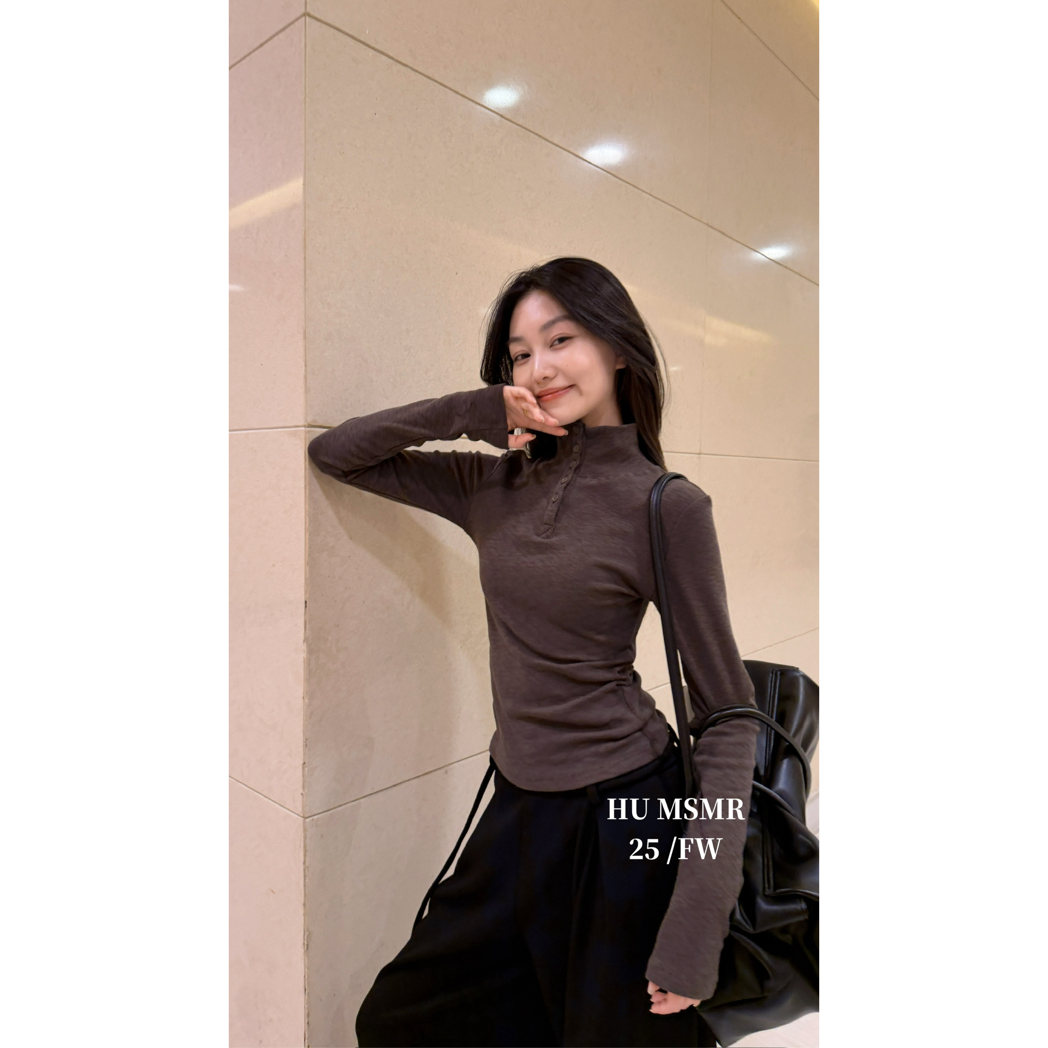 HUMSMR-半扣高领简约百搭长袖T恤C1259