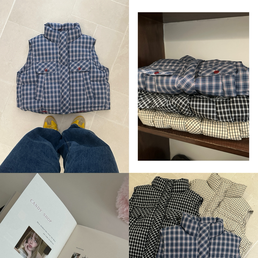 GURU PUP码可溯超级爆款档口爆单3000复古格纹立领羽绒马甲8807