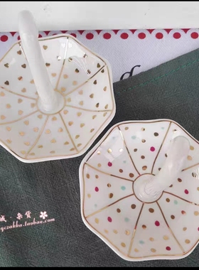 雨伞首饰碟陶瓷釉下彩手绘釉点波点八角盘子收纳盘摆件