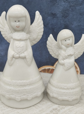 外贸出口瓷偶素烧摆件祈祷祈福小天使浮雕蕾丝花边送朋友生日礼物