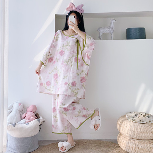 绵绸女加大码睡衣家居服国风