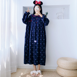 纯棉加长卡通睡裙韩版秋冬长袖加肥大码可爱孕妇胖mm200斤睡衣女