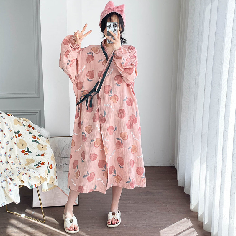 加大码纯棉双层纱汉服睡裙开衫系绳睡袍宽松孕产妇胖MM长袖家居服,女士内衣/男士内衣/家居服,睡裙,淘宝优惠券,粉丝福利购,淘宝优惠卷