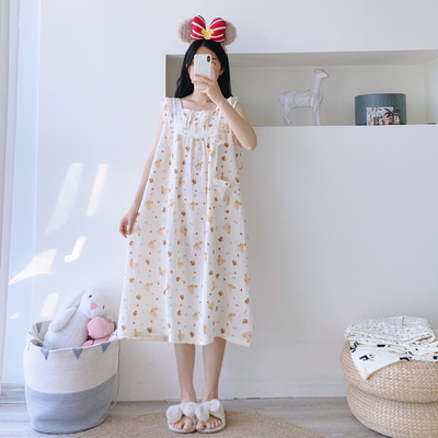 纯棉双层纱夏季性感背心睡裙