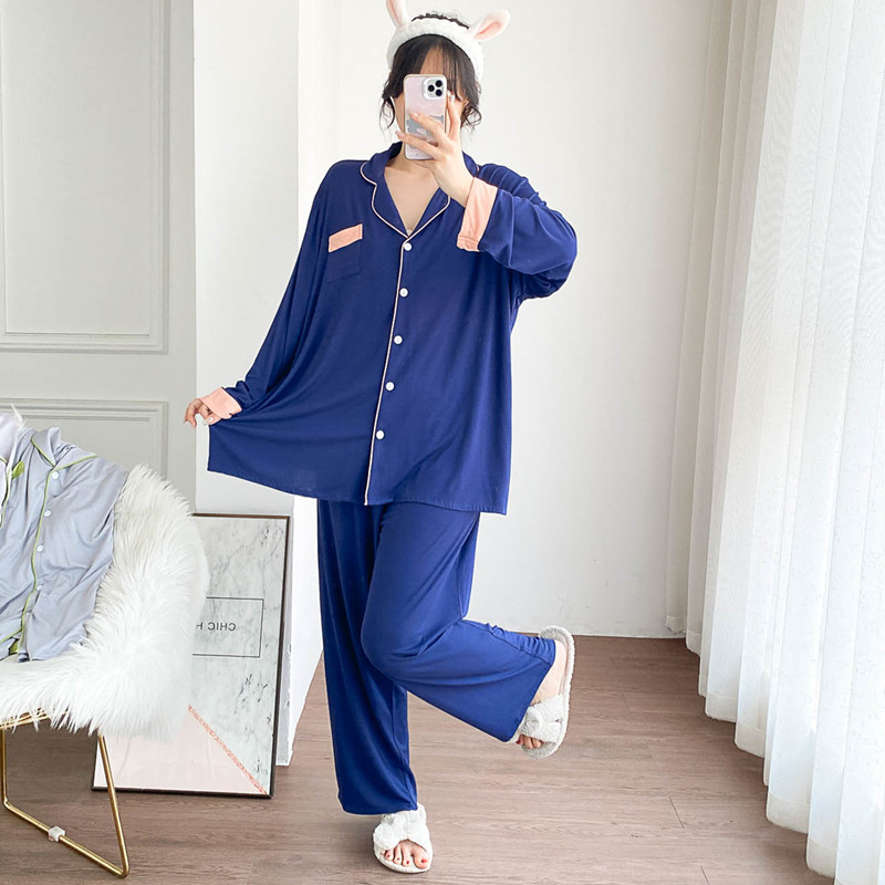 男女莫代尔开衫拼色家居服睡衣