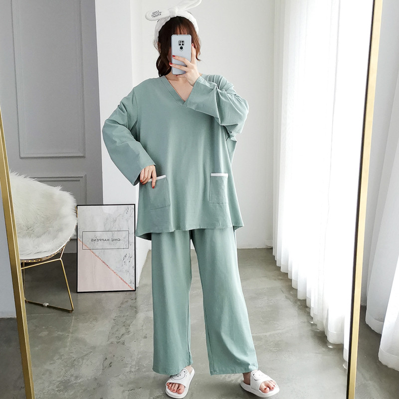家居服竹节棉V领阔腿裤松胖妹妹
