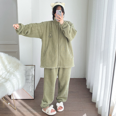 加绒加厚保暖双层法兰绒睡衣女