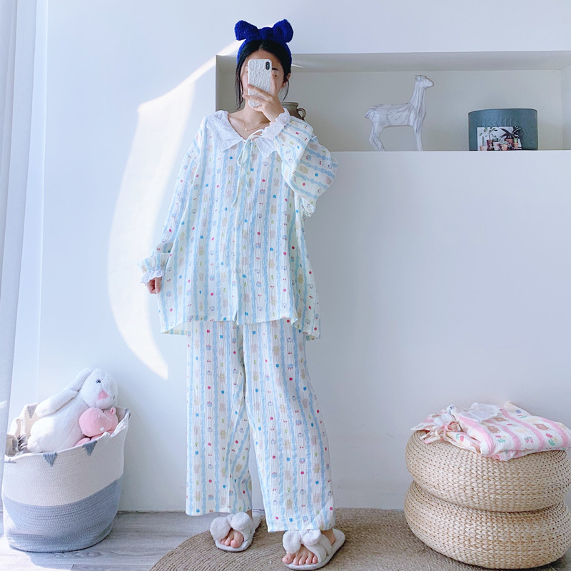 女纯棉双层纱公主风家居服睡衣