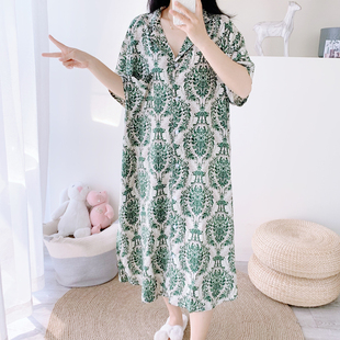 開衫 棉綢薄款 睡裙短袖 睡衣人造棉寬松孕婦胖MM200家居服 加長大碼