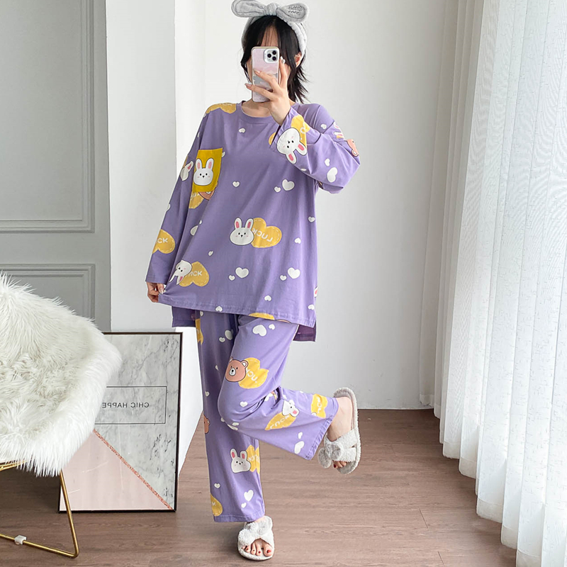 女针织棉卡通圆领家居服睡衣