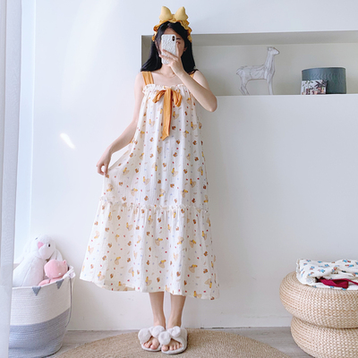 纯棉双层纱夏季甜美卡通吊带睡裙