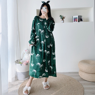 加长天鹅绒睡裙冬季加肥大码孕妇胖mm200斤加厚珊瑚绒长款睡衣女