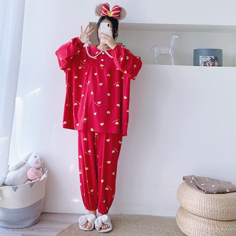 女针织棉爱心家居服睡衣