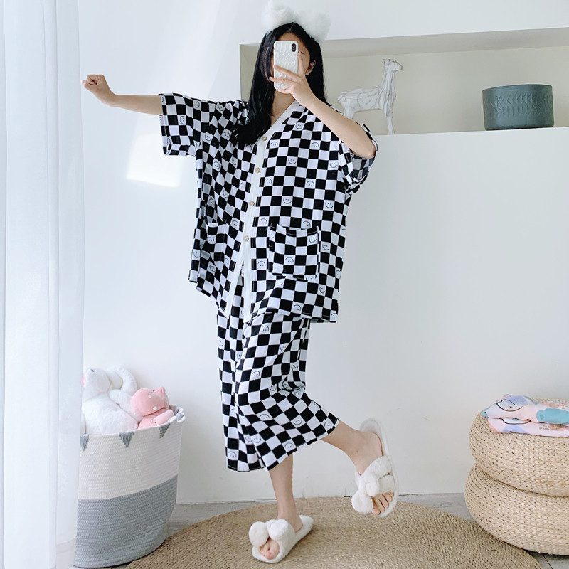 女绵绸V领开衫家居服睡衣