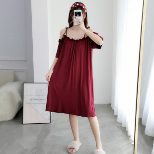 莫代尔吊带连衣裙胖MM200斤 夏季 露肩睡裙女加肥大码 性感韩版 薄款