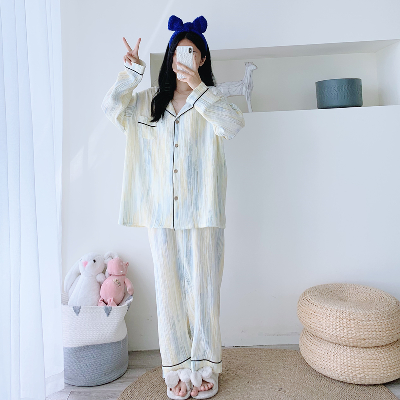 女纯棉开衫家居服睡衣