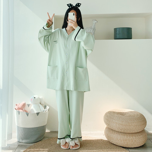 女婴儿棉V领开衫睡衣家居服