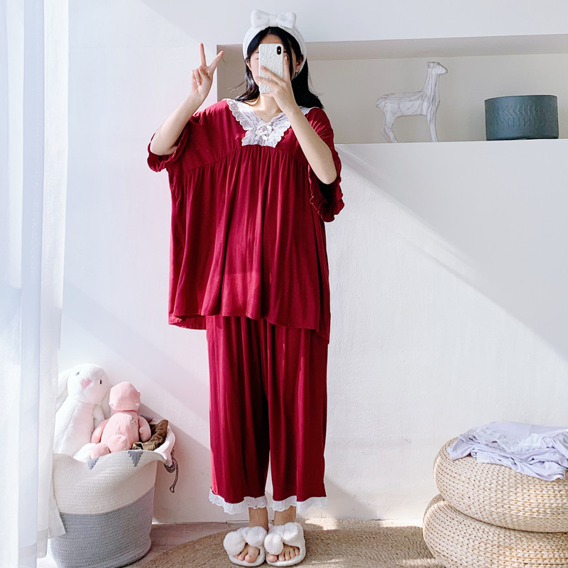 女莫代尔花边V领睡衣家居服
