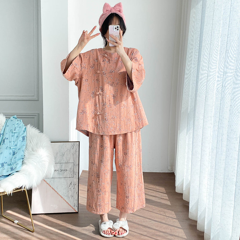 新中式纯棉双层纱家居服睡衣国风