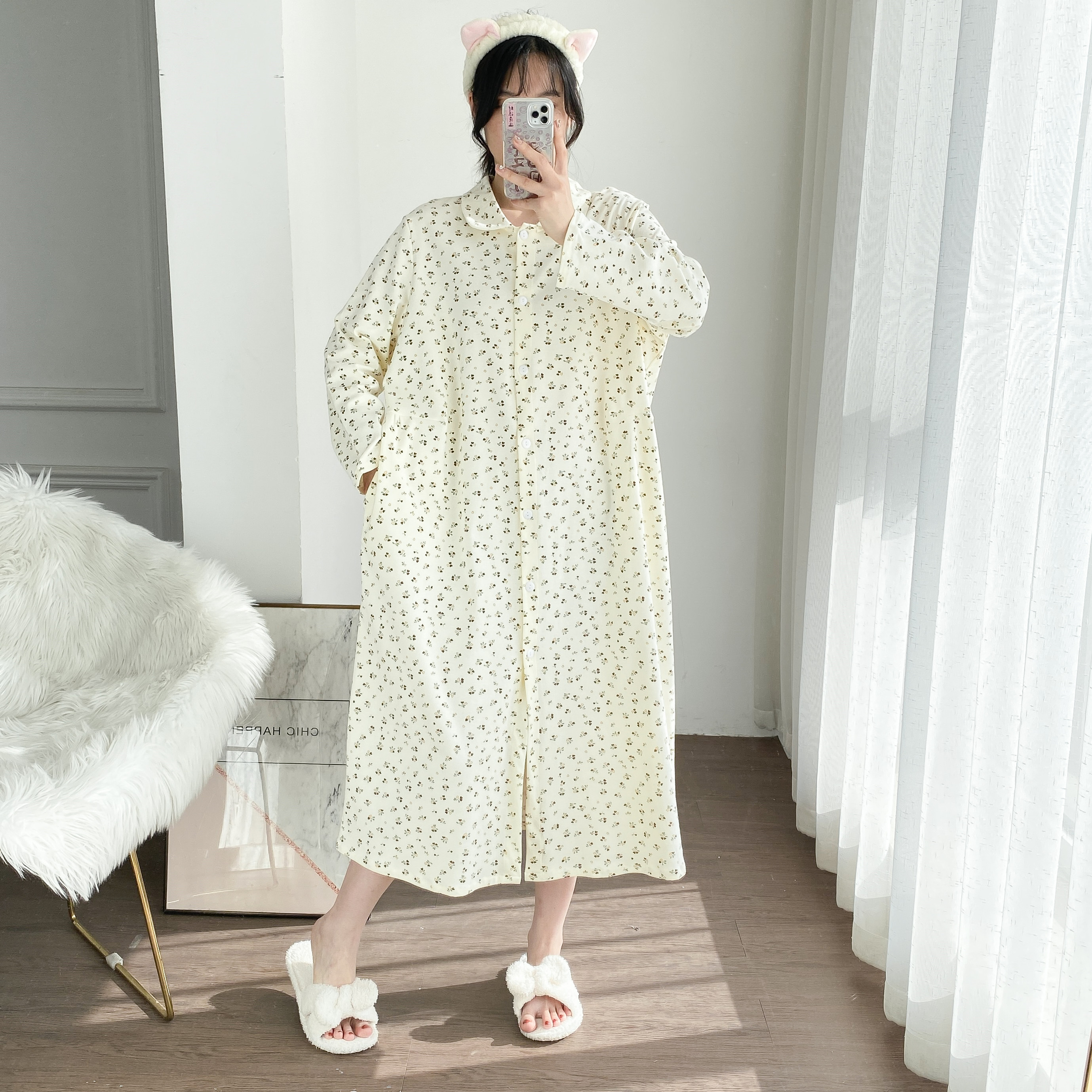 学院风碎花婴儿棉长袖加长开衫